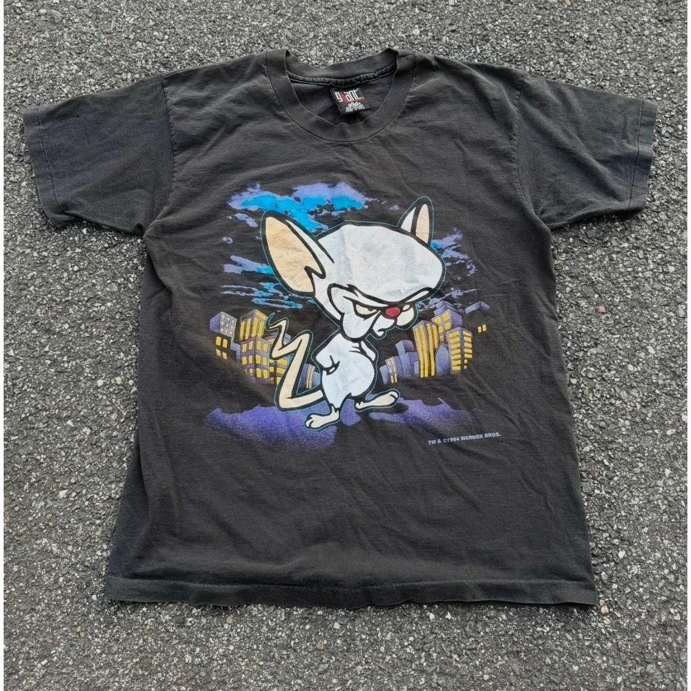 Vintage Giant Pinky and the Brain Animaniacs T-Shirt 1994 Mens L Black USA Made